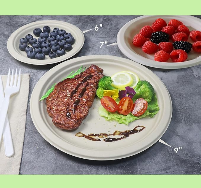 GreenWorks 100 Count 7“ Heavy-duty Compostable Plates, Unbleached Biodegradable - Image 3