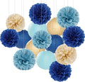 Dusty-Navy Blue Champagne-Gold Paper-Flowers Lanterns by Panduola