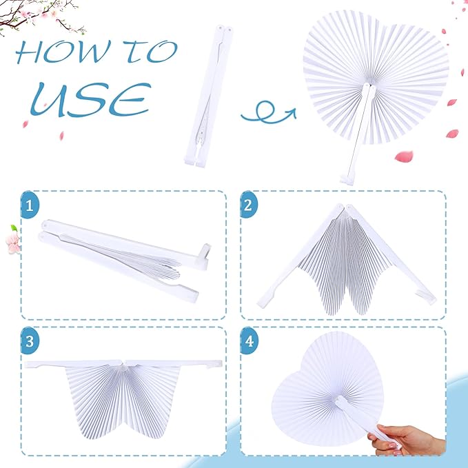 Unittype 150 Packs Wedding Paper Fans Heart Shaped Folding Handheld Fans - Image 3