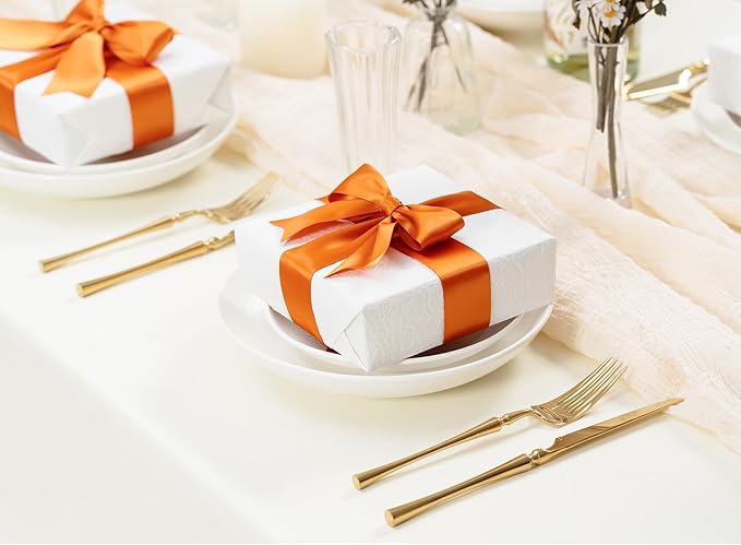 Satin Ribbon 1-1/2 Inch x 50 Yards Double-Faced Ginger Polyester Ribbons - Image 5