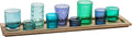 Creative Co-Op Wood Tray with 9 Blue & Green Glass Votive Holders by CreativeCo-Op
