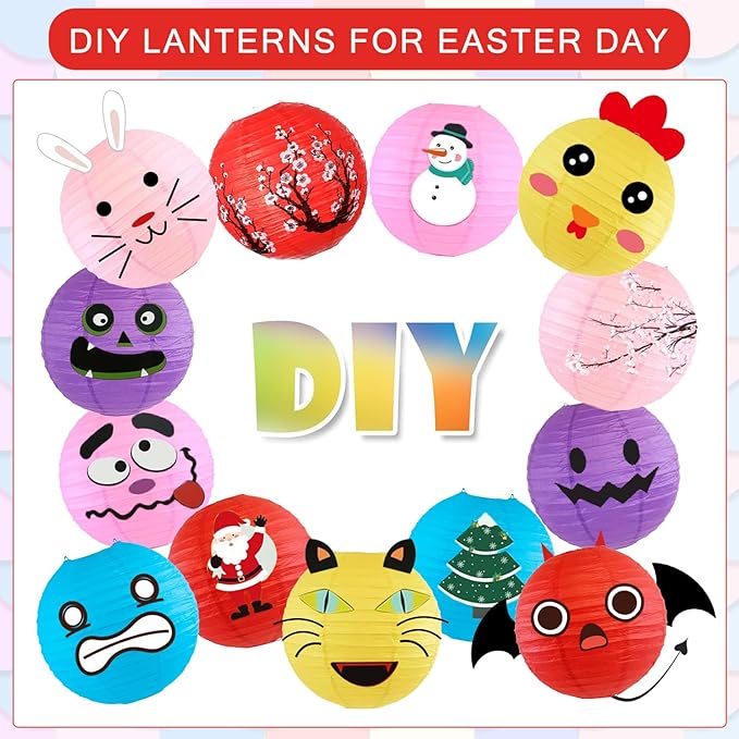 12Pcs Round Paper Lanterns Assorted Sizes - Image 4