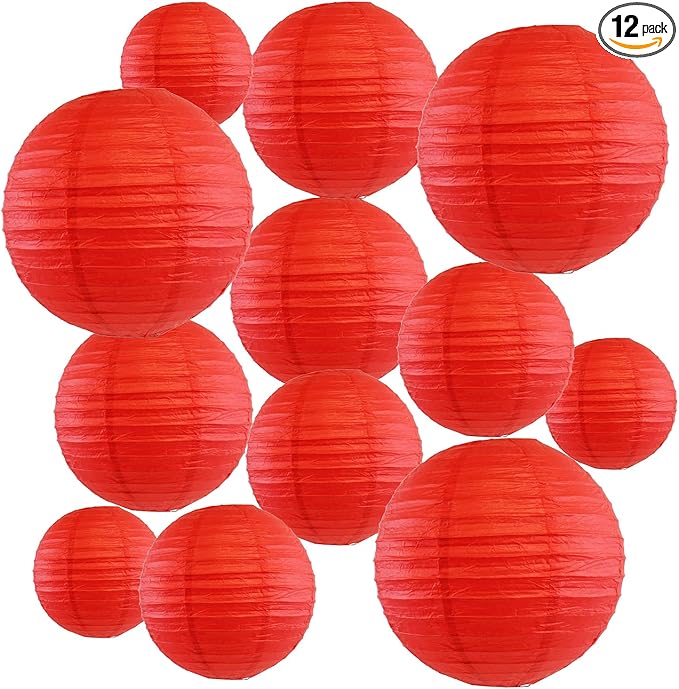 12Pcs Round Paper Lanterns Assorted Sizes by Peywot