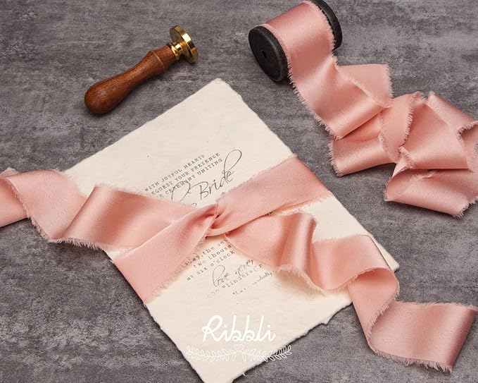 Ribbli Rose Gold Silk Satin Ribbon 1.5 Inch x 12 Yard Handmade Frayed Chiffon - Image 3
