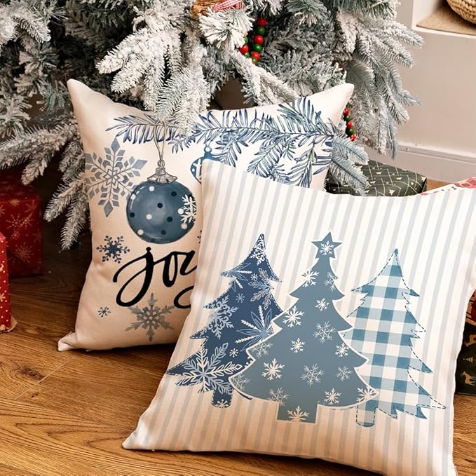 GEEORY Winter Christmas Throw Pillow Covers 18 x 18 Inch Set of 4, Xmas Trees - Image 5