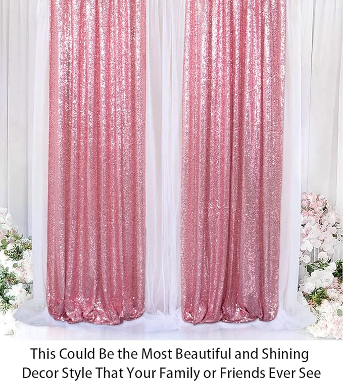 ShinyBeauty Sequin Backdrop Curtains 4 Panels Fuchsia Pink 2FTx8FT Sequin - Image 5
