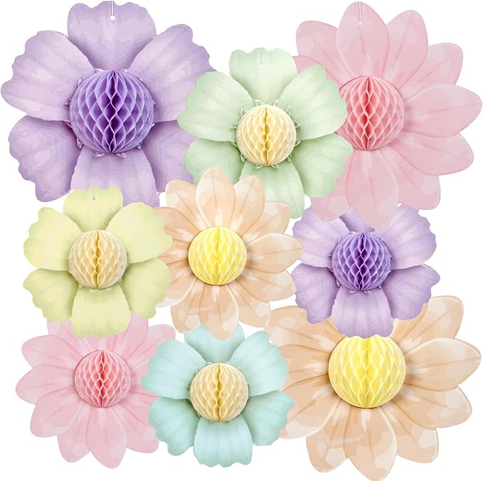 SUNBEAUTY 9 PCS Pastel Rainbow Party Decorations 10 Inch Giant Paper Flowers 3D by SUNBEAUTY