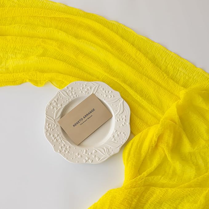 Yellow Table Runner Rustic Gauze Cheesecloth Table Runner 120 Inch 10 FT - Image 5