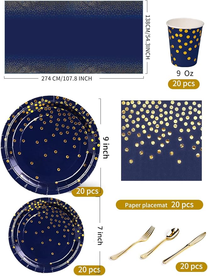141 Pieces Navy Blue Gold Party Supplies, Party Dinnerware Sets Include Paper - Image 3