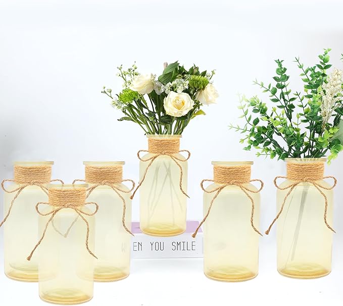 Vintage Glass Flower Vase，6 Pack Gold Amber Farmhouse Glass Centerpiece Vases by LEYIQUCHAMPAGNEWINEGLASSES