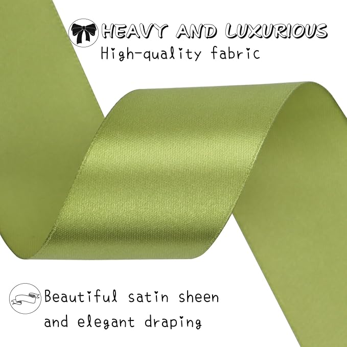 Light Green Solid Satin Ribbon 1-1/2 Inch 50 Yards Solid Polyester Fabric Ribbon - Image 3