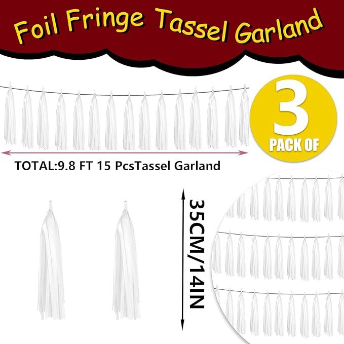 3P Metallic Fringe Banner Garland Foil Tinsel Streamer Wall Hanging Curtain - Image 2