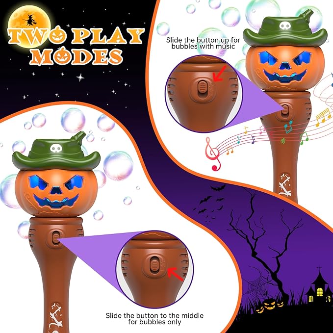 Halloween Bubble Machine Wand for Kids, Light up & Music Pumpkin Bubble Wand-2 - Image 3