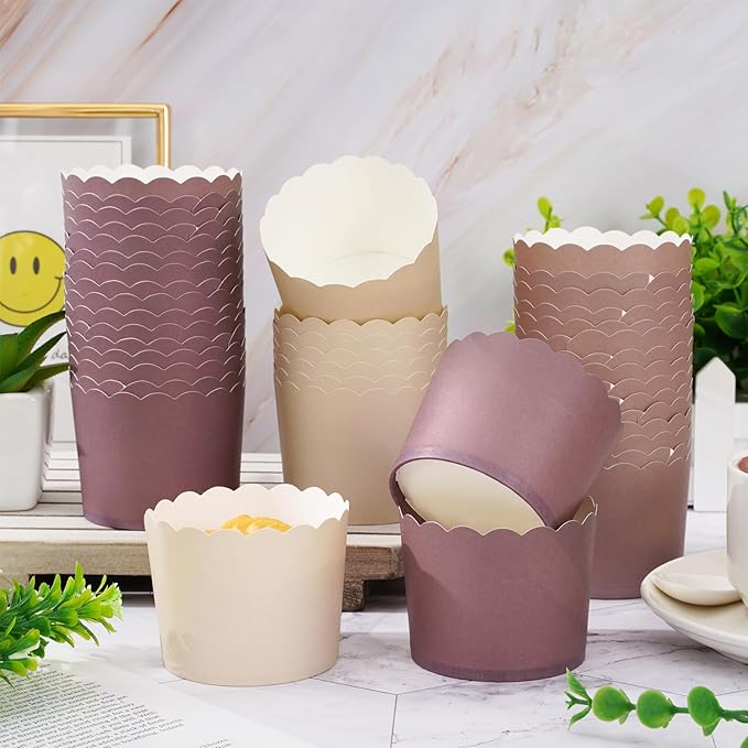 Whaline 120Pcs Brown Paper Baking Cups Scalloped Edge Cupcake Wrappers Gradient - Image 3
