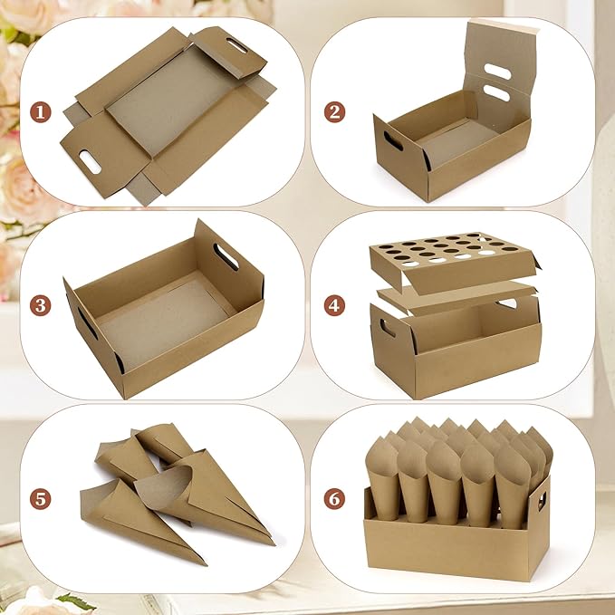 2 Set Wedding Confetti Cone Stand Box, 2 Party Cardboard Cone Holders Trays of - Image 4