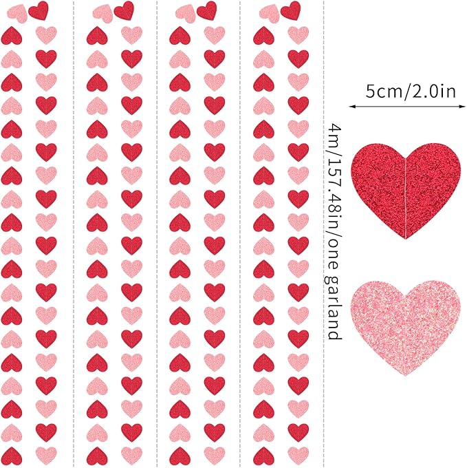 Red Pink Party-Decorations Heart Garland - 52ft Streamers Paper Banner - Image 3