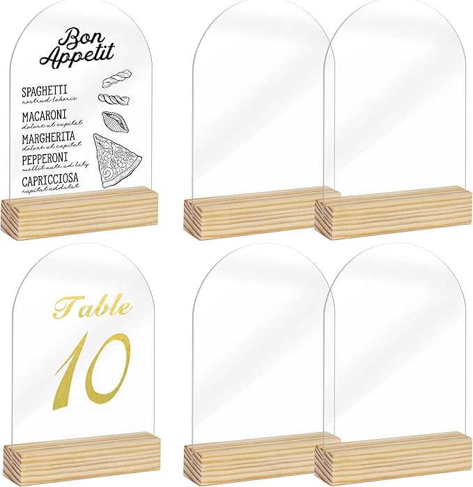 Clear Acrylic Sign with Wooden Stand Table Numbers DIY, 10 Pack Acrylic Sheets by ORGANTEAM
