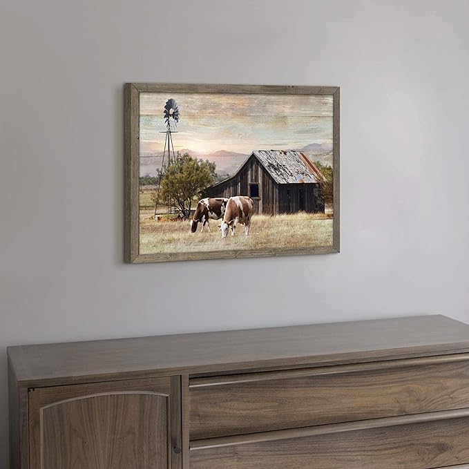 Nature Scene Wooden Framed Art：Horses&Vintage House under the Mountain Painting - Image 5