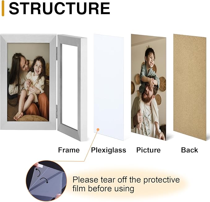 decorUhome Double 5x7 Picture Frame Vertical, Engineered Wood Bifold Photo Frame - Image 3