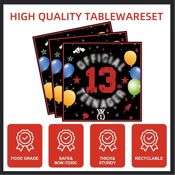123pcs 13th Red and Black Party Decorations, Happy Birthday Banner Flags Paper - Image 4