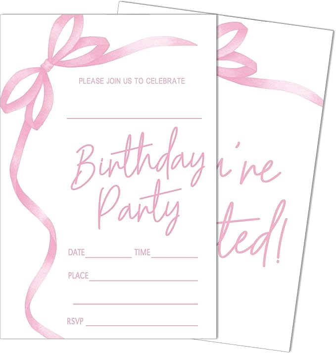 SIXEIGHT Pink Bow Birthday Invitations, 20 Party Invitations by SIXEIGHT