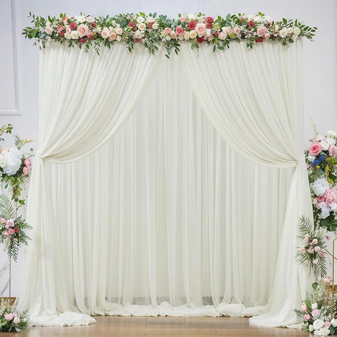 PARTISKY 20ft X 10ft Ivory Tulle Backdrop Curtain by Partisky