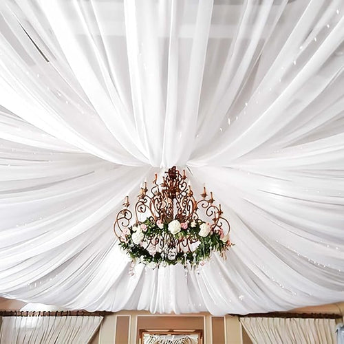 10 Panels White Ceiling Drapes for Wedding 5ftx30ft Sheer Drapery Chiffon by REWOMC