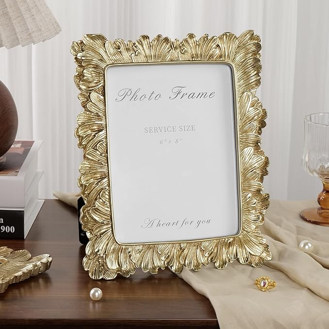 Cuspin 6x8 Picture Frame Vintage Gold Frames, Elegant Retro Decorative Photo - Image 4