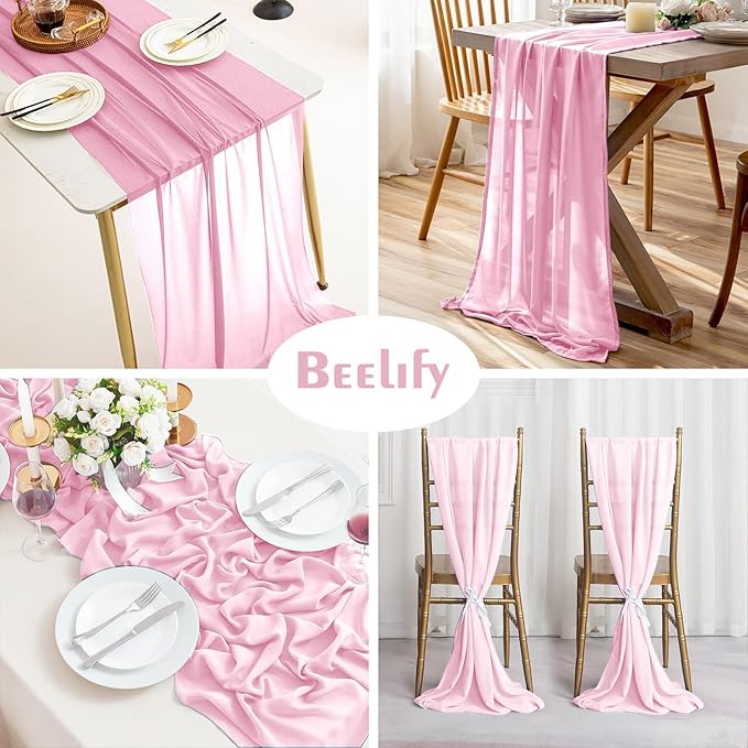 6 Pack 10 Ft Chiffon Table Runner Light Pink Gauze Long Table Runners 27x120 - Image 3