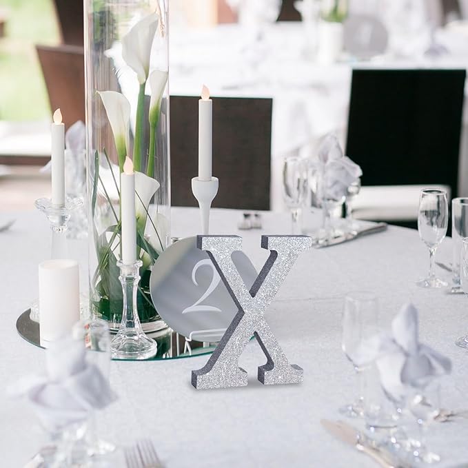TONIFUL 8 Inch Silver Glitter Letter X Table Centerpiece A-Z Silver Birthday - Image 4