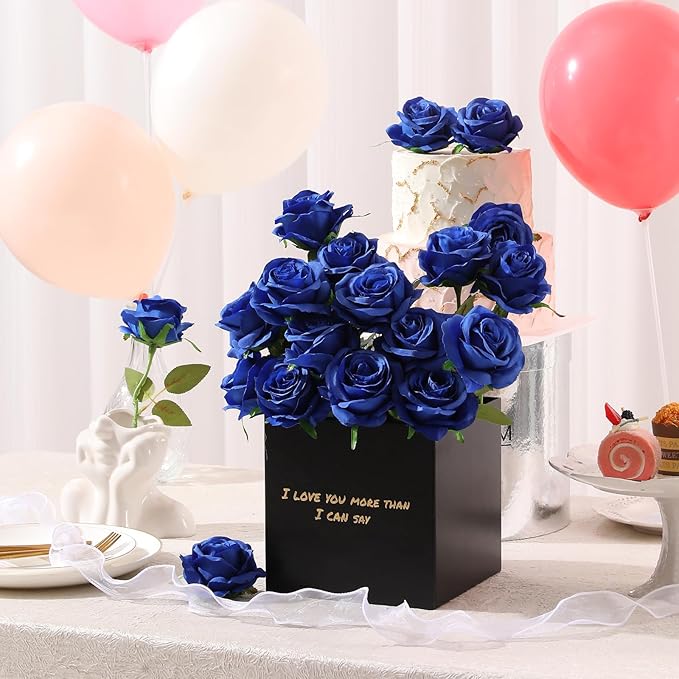 Tifuly Royal Blue Roses Artificial Flowers -12 pcs Realistic Single Long Stem - Image 5