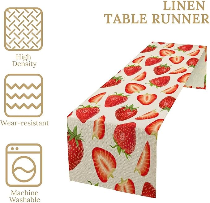 Strawberry Table Runner Spring Summer Wild Berry Fruit Theme Dinner Runner - Image 4