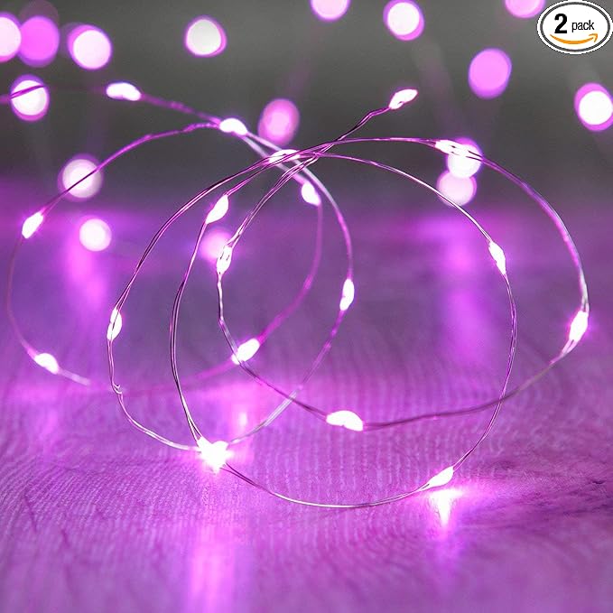 ANJAYLIA 2 Pack 16Ft 50 LED Purple Fairy Lights Battery Operated String Lights by ANJAYLIA