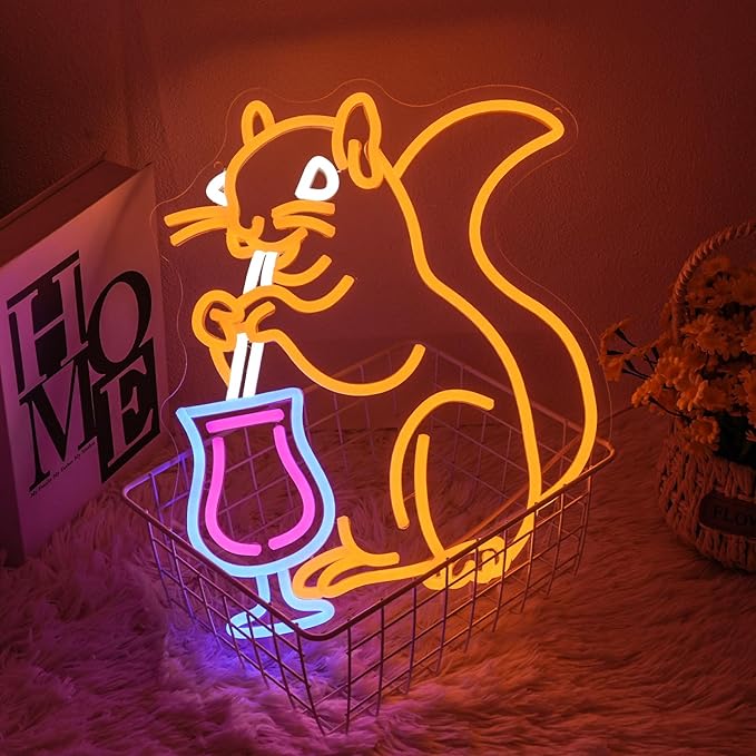 Squirrel Cocktail Neon Sign for Wall Decor, USB Powered Animal Cocktail Bar Led by CHANNEONNEONSIGN