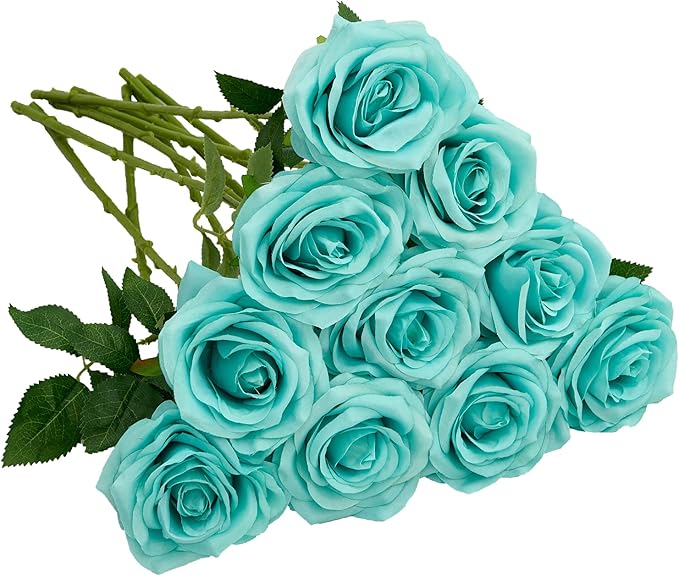 Artificial Rose 10pcs Open Flower Bouquet Faux Rose Stems by IUKnot