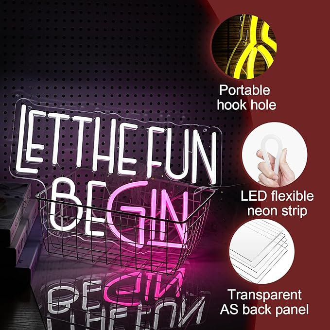 Let The Fun Begin Neon Sign USB Powered White Pink Fun Light Up Sign - Image 3
