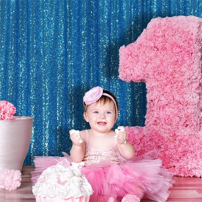 Eternal Beauty Turquoise Sequin Backdrop, 8x10 Ft Glitter Background Curtains - Image 6