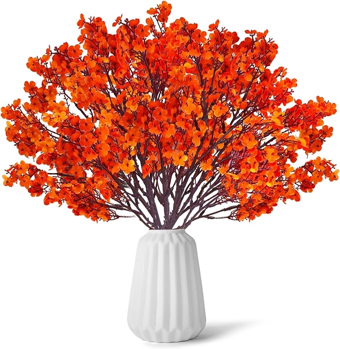 12PCS Fake Fall Flowers Orange Baby Breath Artificial Flowers Real Touch Silk by Unknown