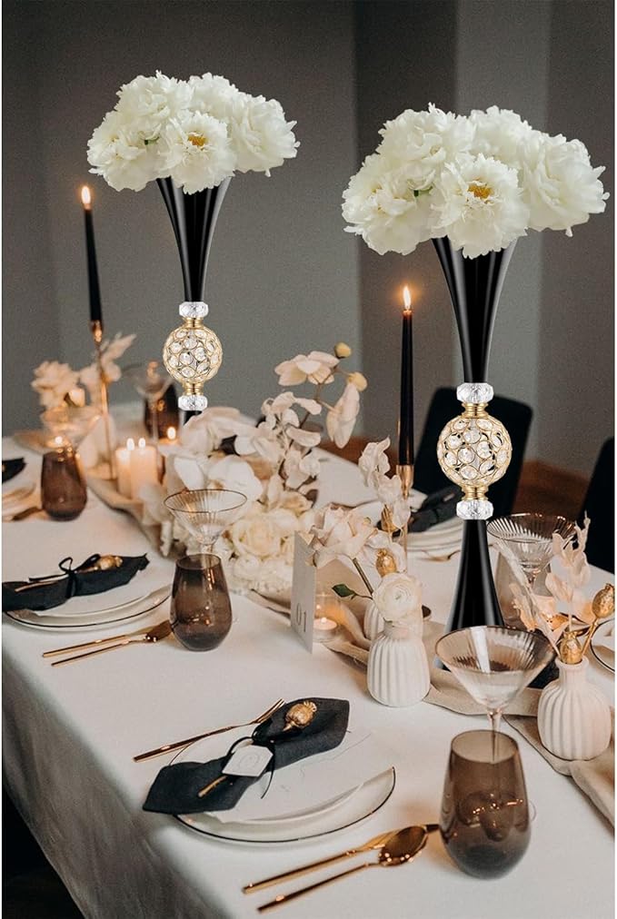 VIJIV Gold Tall Crystal Flower Vases - Image 6