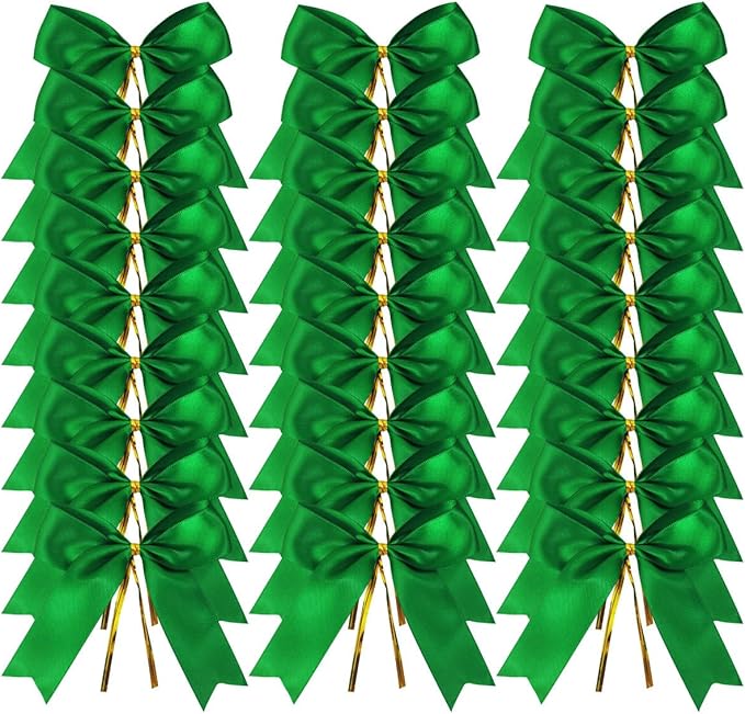 50pcs 3-1/2" Green Twist Ties Satin Green Bows - Image 2
