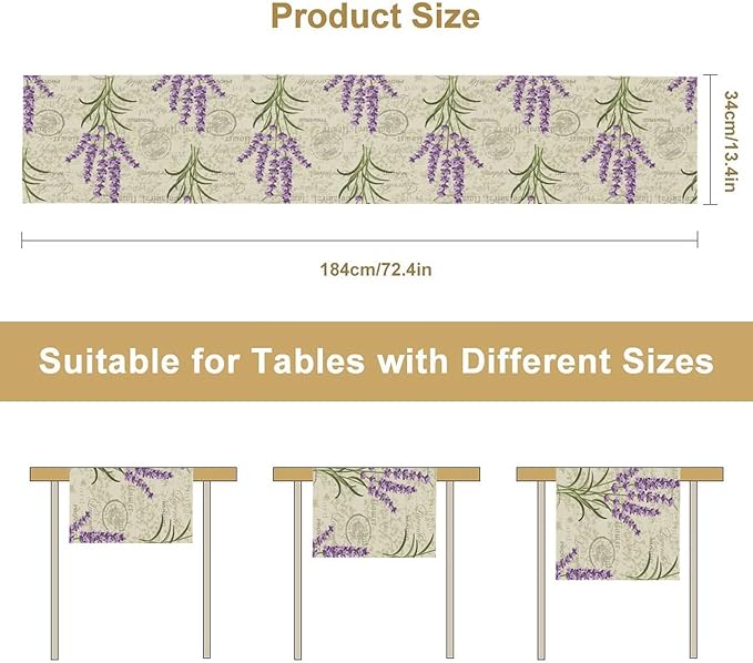 Floral Lavender Table Runner, Vintage Rustic Country Romantic Purple Flower - Image 2