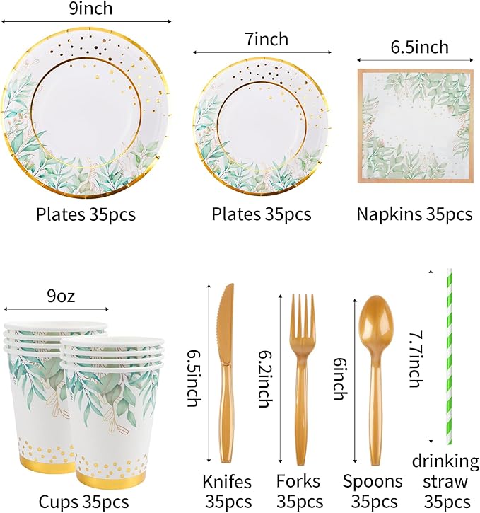 280 Pcs Greenery Plates and Napkins Party Supplies - Image 2