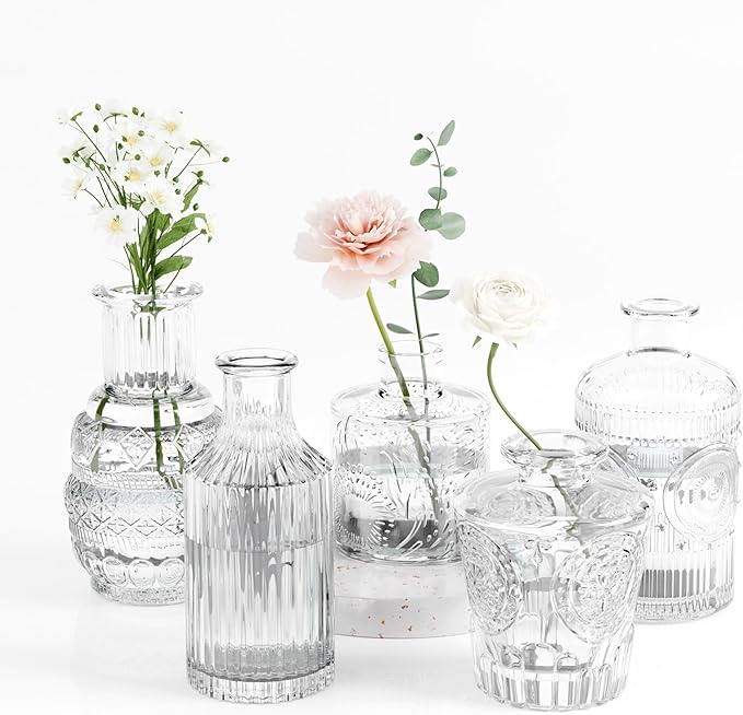 Gather & Bloom Creations 5 Piece Mini Bud Vase Set – Clear Glass Small Vases in - Image 2
