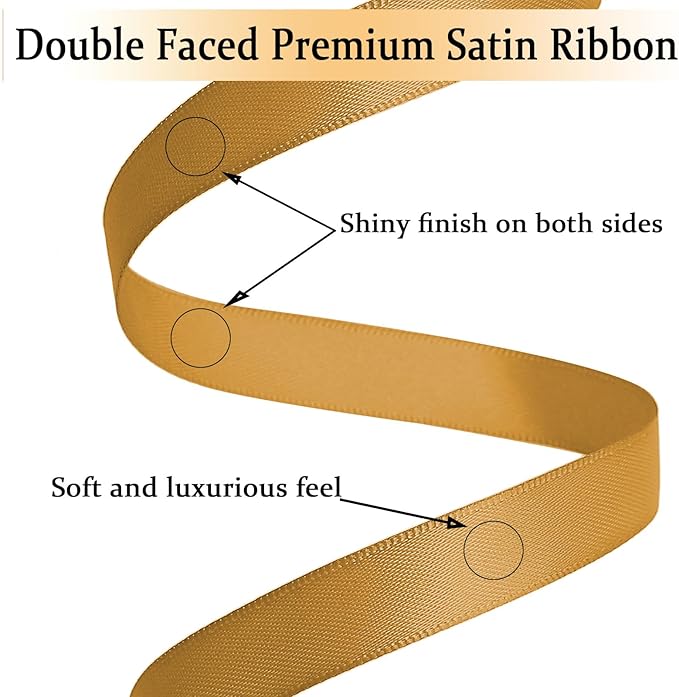 Old Gold Satin Ribbon Double Faced Satin 1/2 inch x 55 Yards Polyester Ribbon - Image 3