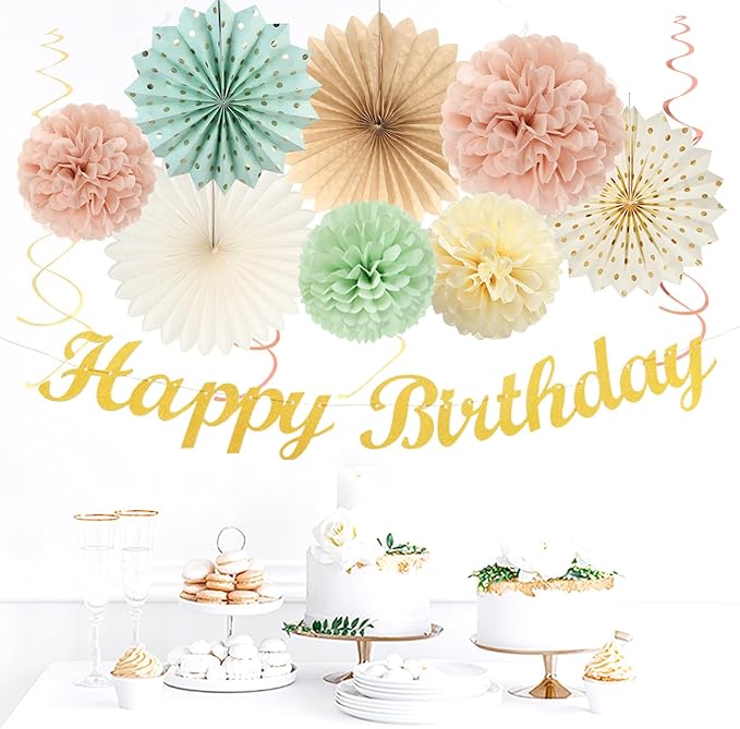 Sage-Green Blush-Pink Beige Birthday Party-Decorations - Image 4