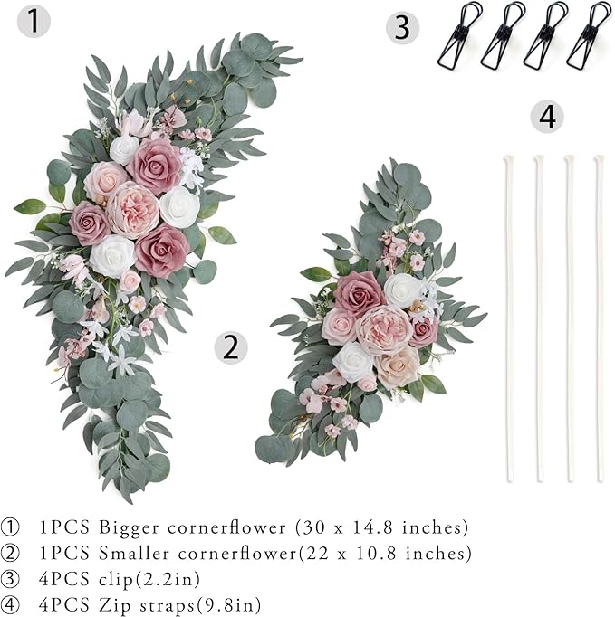 ponatia Small Wedding Arch Flowers, Artificial Dusty Rose Flowers - Image 7