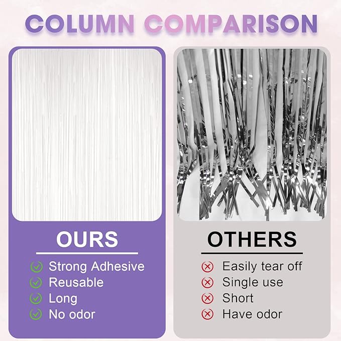 4 Pack White Foil Fringe Backdrop Curtains, Tinsel Streamers Birthday Party - Image 5