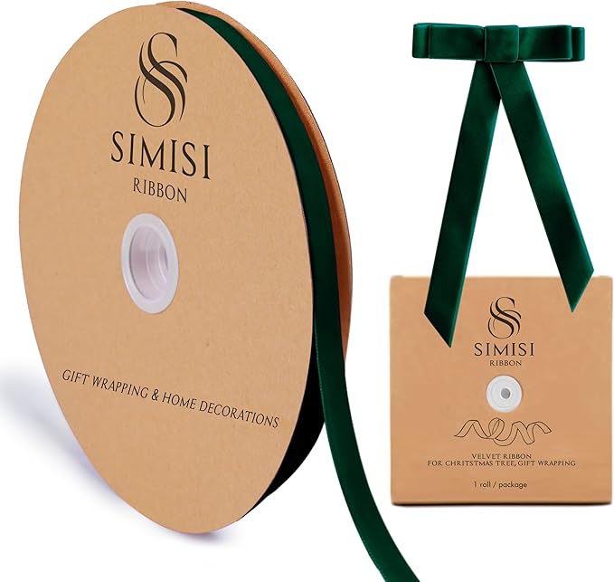 Dark Green Velvet Ribbon 3/8'' 25 Yards by SIMISIRIBBON