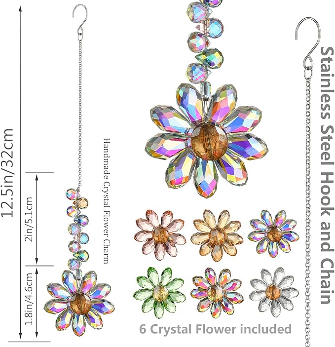 HDCRYSTALGIFTS 6PCS Crystal Sunflower Suncatchers Hanging Ornaments, Crystal - Image 6