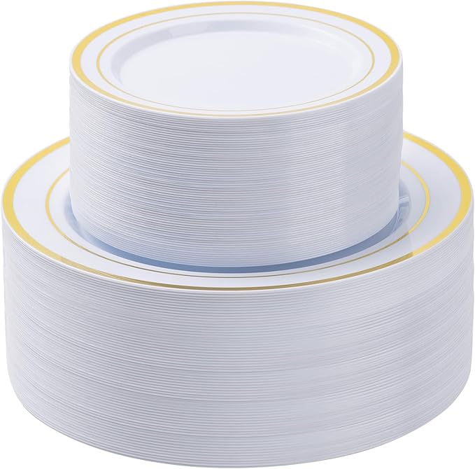 100PCS White Plastic Plates Set by BESTSTAR
